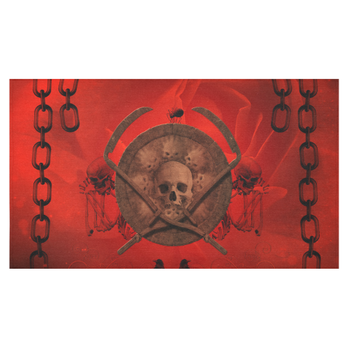 Skulls on red vintage background Cotton Linen Tablecloth 60"x 104"