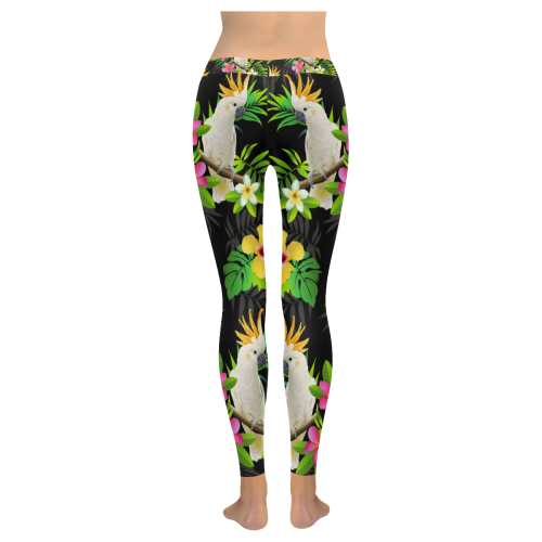 Parrots And Tropical Flowers Women's Low Rise Leggings (Invisible Stitch) (Model L05)