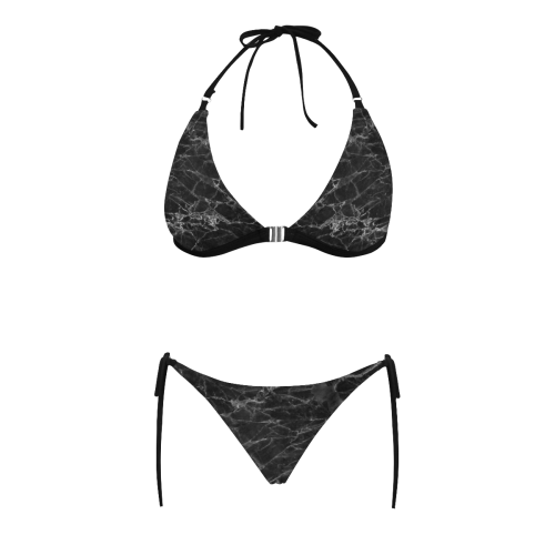Marble Black Pattern Buckle Front Halter Bikini Swimsuit (Model S08)