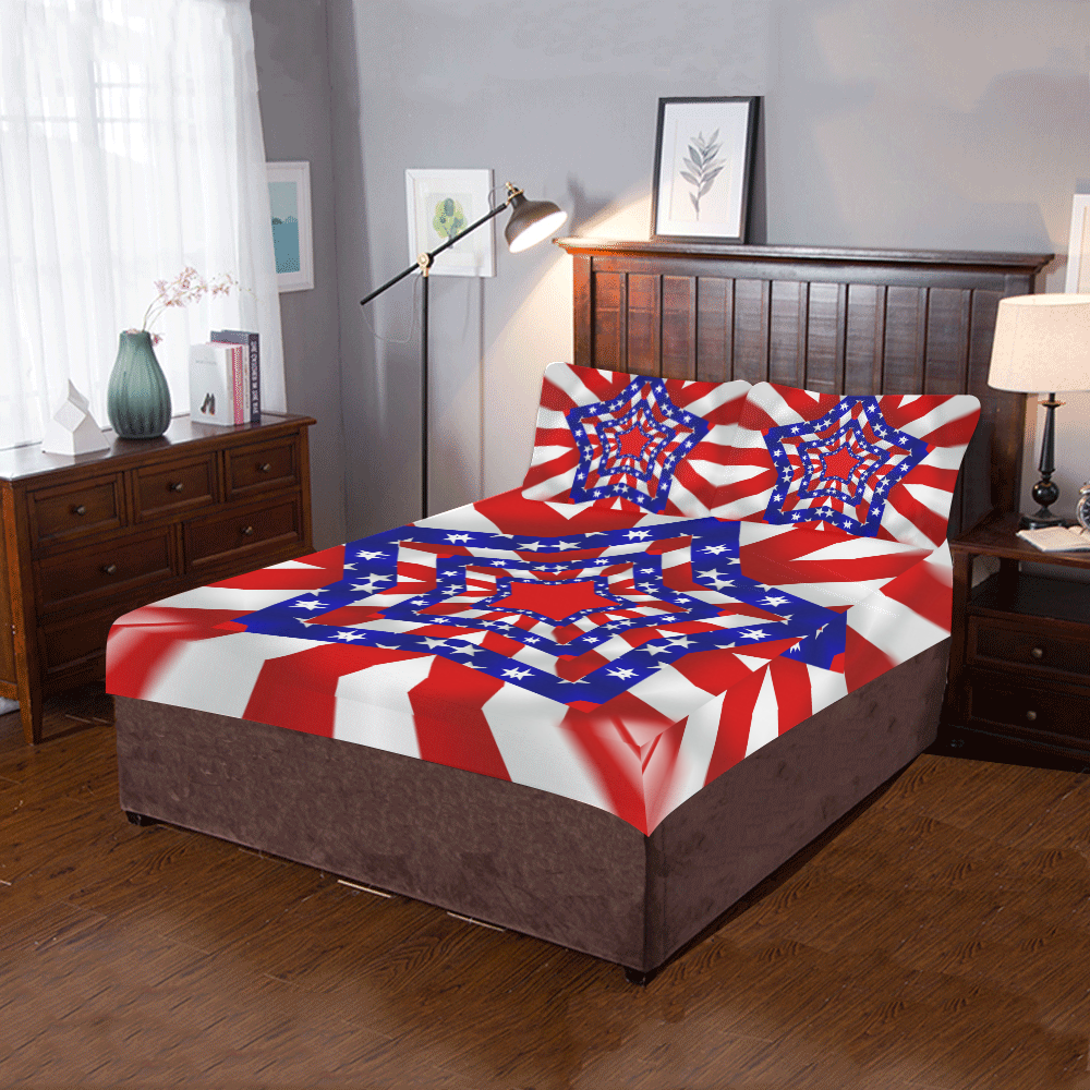 USA Patriotic Star with Stars and Stripes 3-Piece Bedding Set