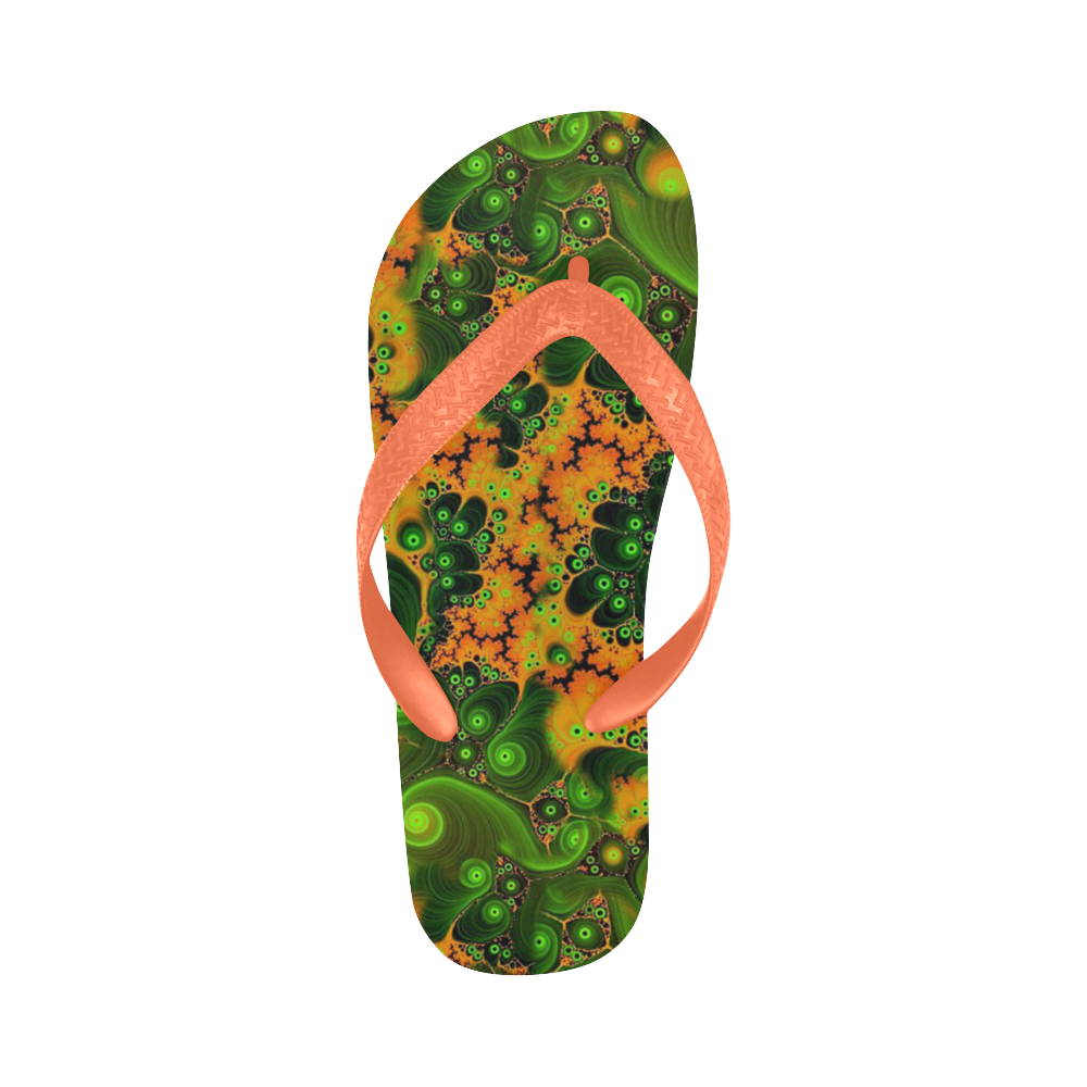 Pretty Paisley + Orange Straps Flip Flops for Men/Women (Model 040)