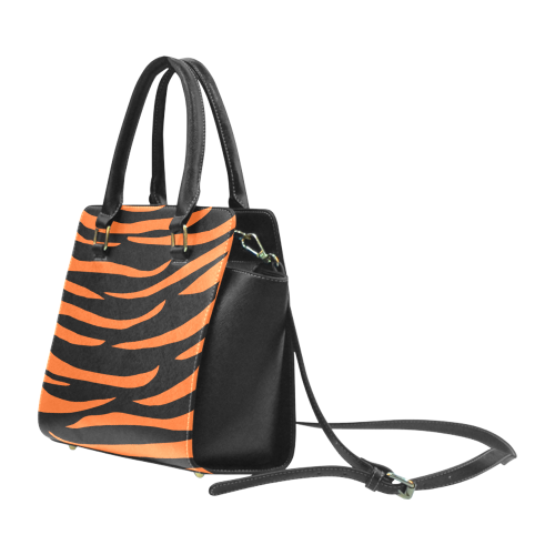 Tiger Stripes Black and Orange Rivet Shoulder Handbag (Model 1645)