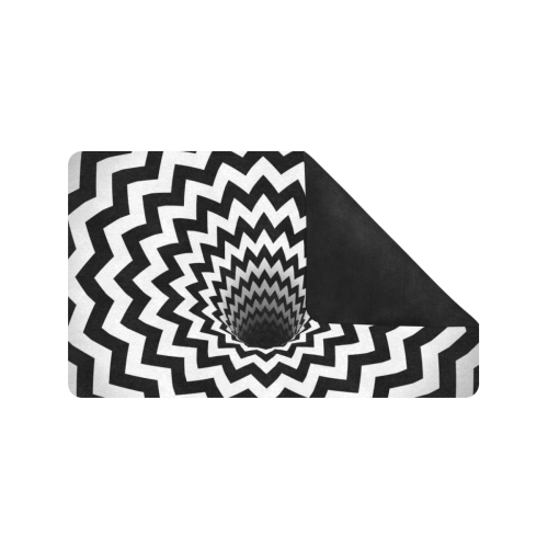 Optical Illusion Black Hole Chevron Zig Zag (Black/White) Doormat 30"x18" (Black Base)