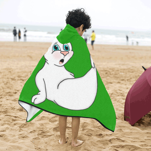 Surprised Seal Green Kids' Hooded Bath Towels