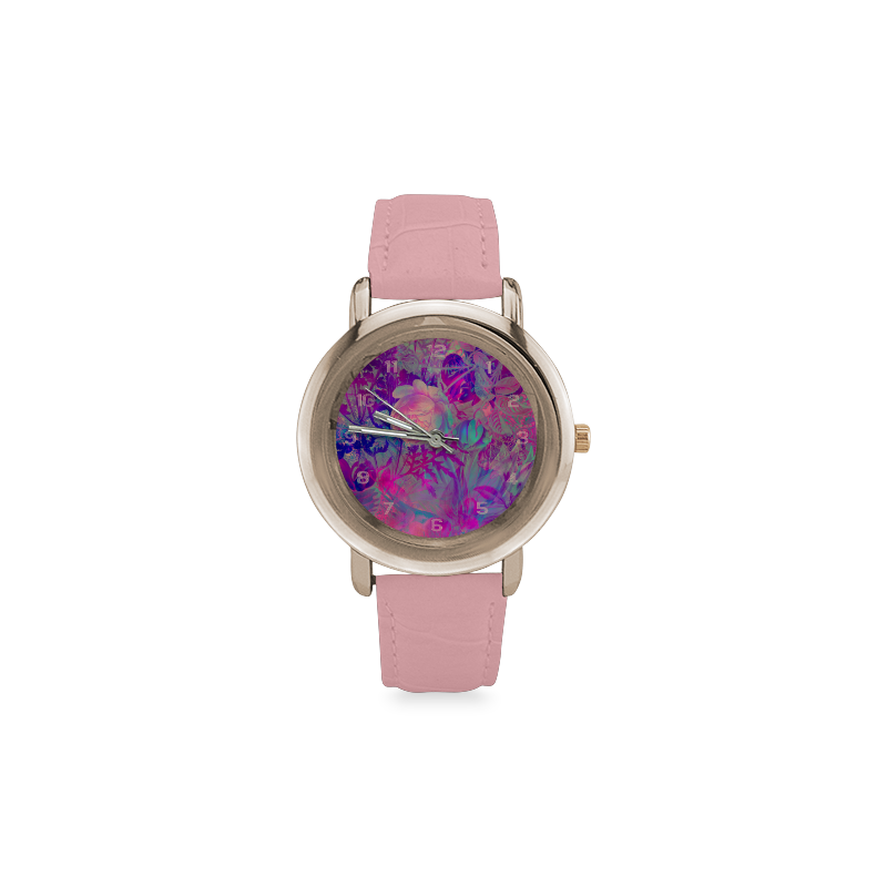 clock flower1 watch Women's Rose Gold Leather Strap Watch(Model 201)