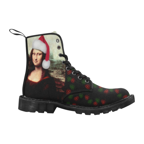 Christmas Mona Lisa with Santa Hat Martin Boots for Men (Black) (Model 1203H)