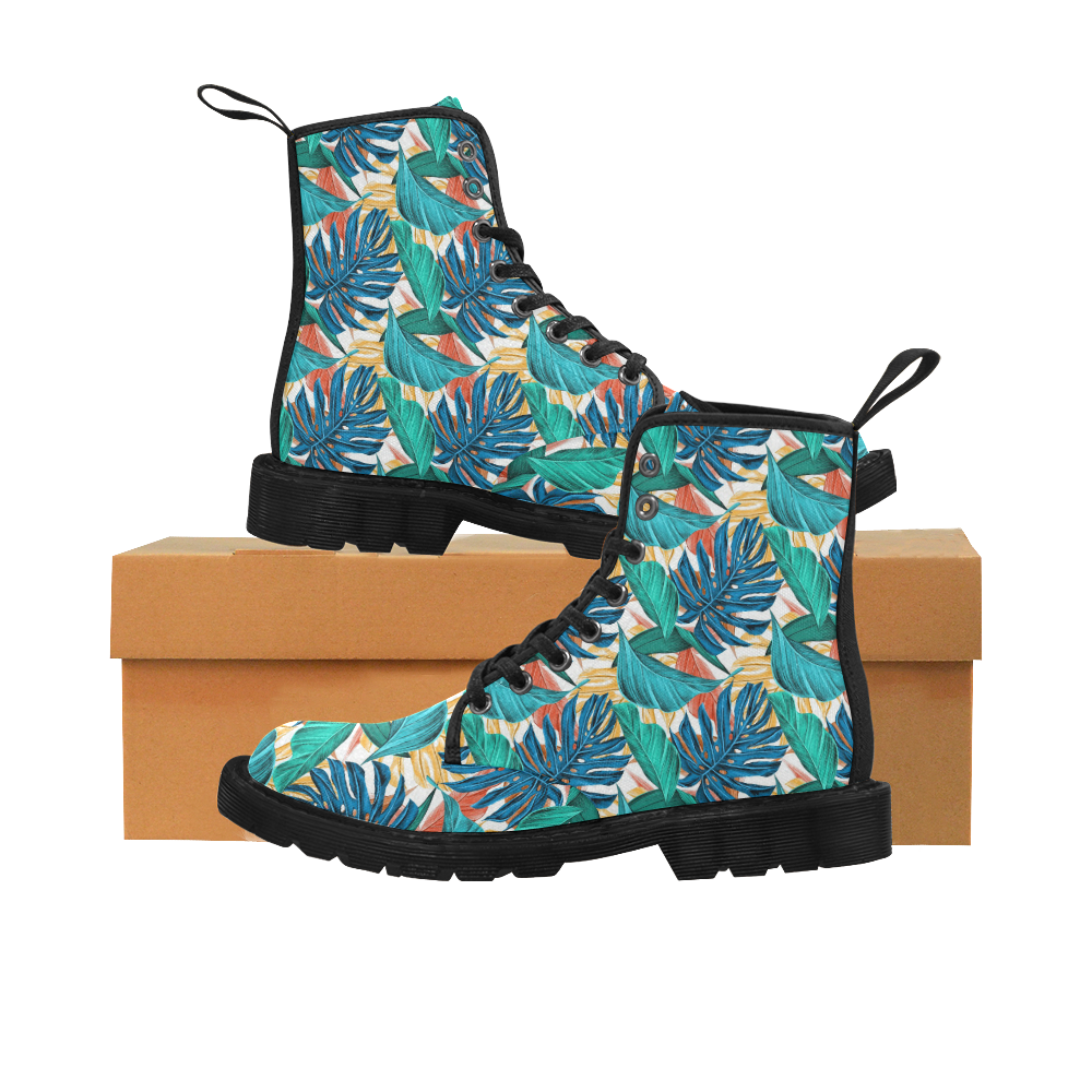 Tropical Jungle Leaves Martin Boots for Women (Black) (Model 1203H)