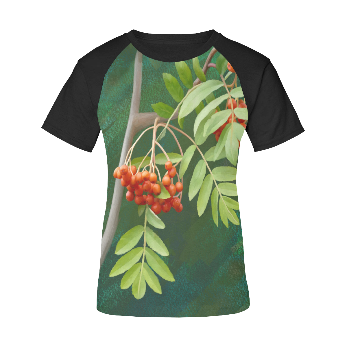 Plant Watercolor Rowan tree - Sorbus aucuparia Women's Raglan T-Shirt/Front Printing (Model T62)