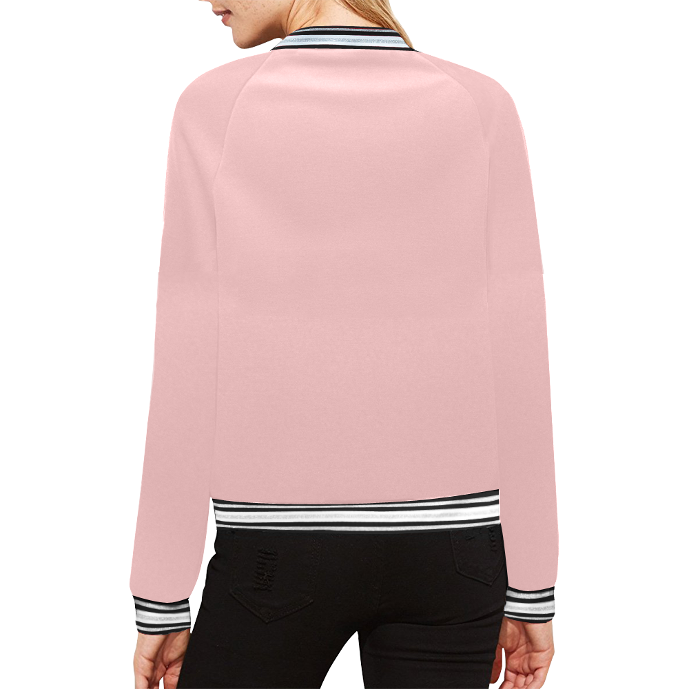 Pastel Carnation Pink Solid Color All Over Print Bomber Jacket for Women (Model H21)