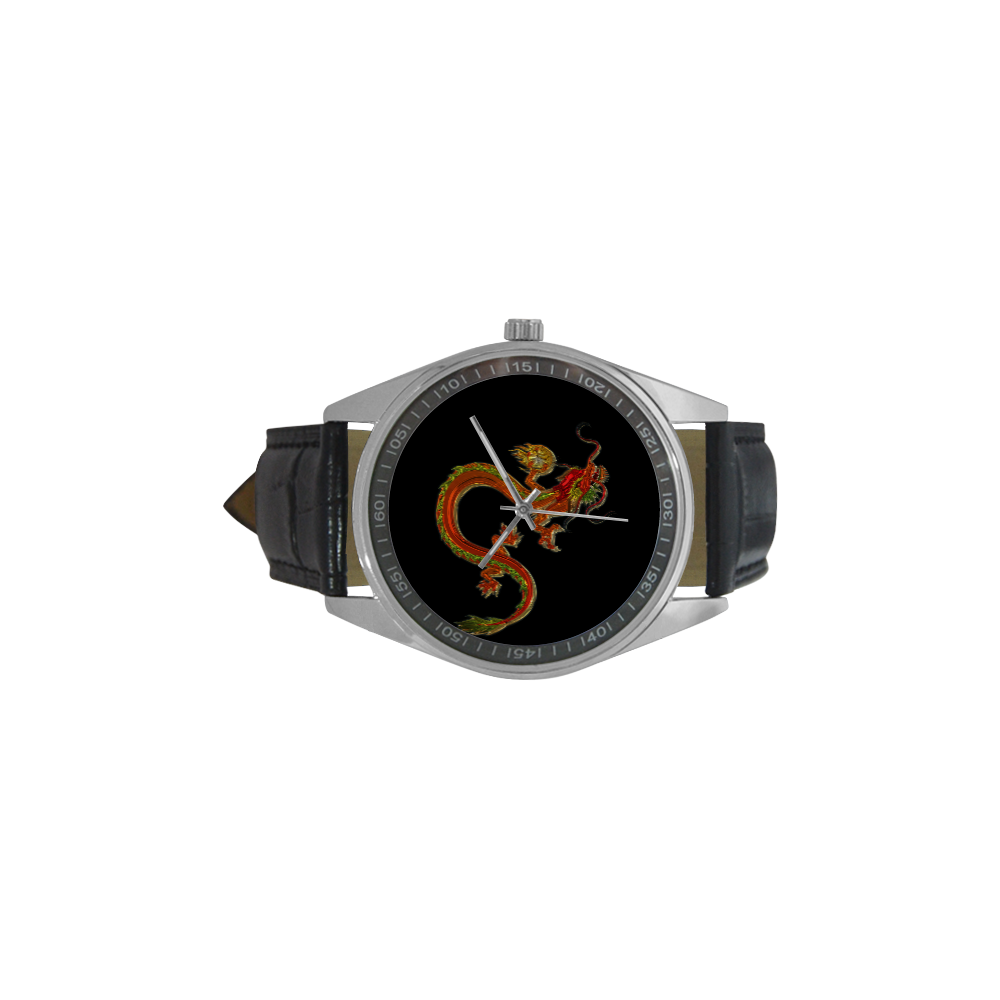 Fantastic Metallic Gleaming Dragon Men's Casual Leather Strap Watch(Model 211)