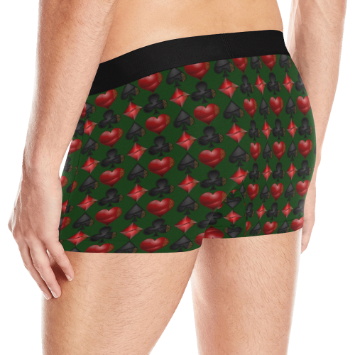 Las Vegas Black and Red Casino Poker Card Shapes on Green Men's Boxer Briefs with Merged Design (Model  L10)