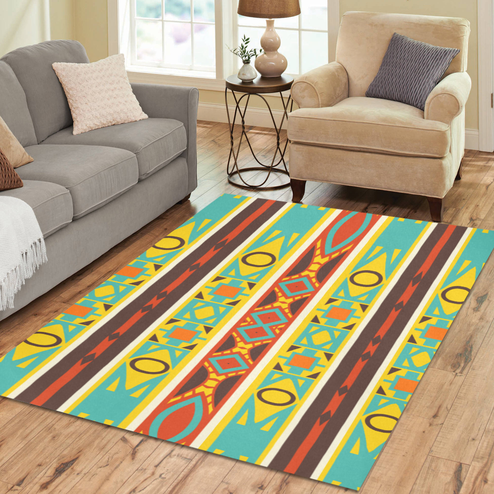 Ovals rhombus and squares Area Rug7'x5'