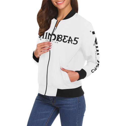 NUMBERS Collection LOGO White/Black All Over Print Bomber Jacket for Women (Model H19)