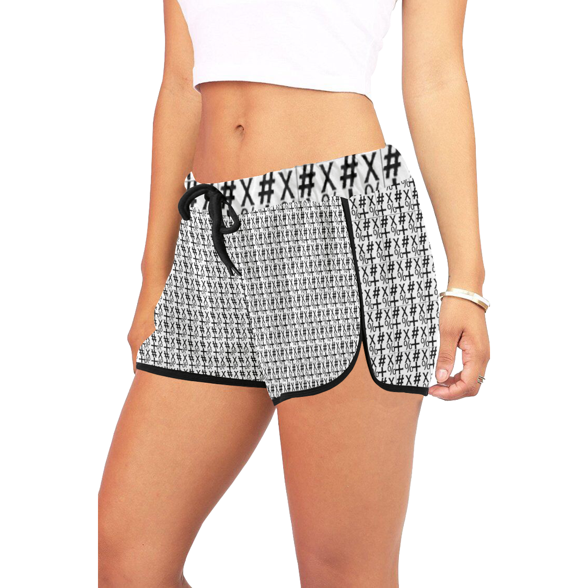 NUMBERS Collection White/Black Women's All Over Print Relaxed Shorts (Model L19)