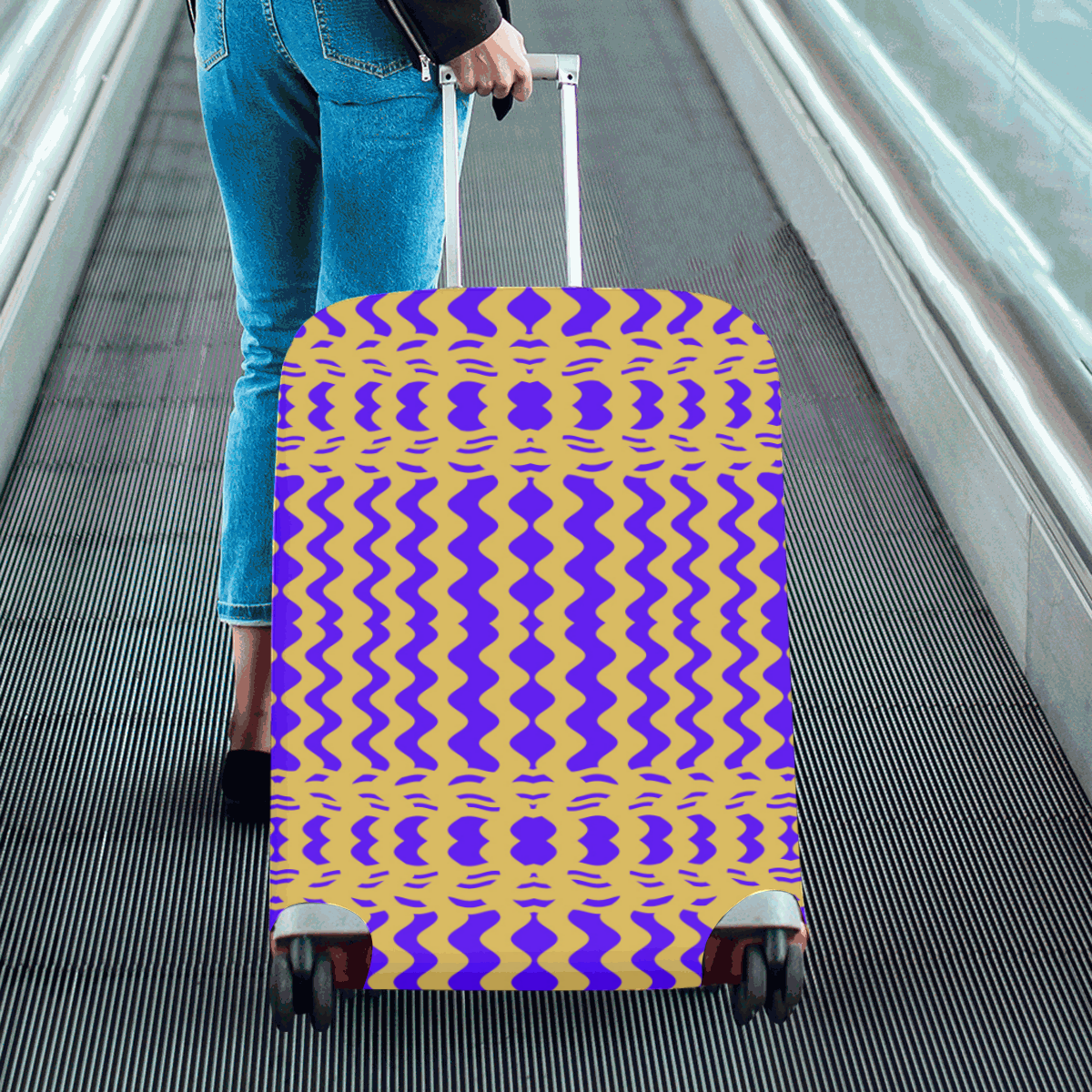 Purple Yellow Modern  Waves Lines Luggage Cover/Large 26"-28"