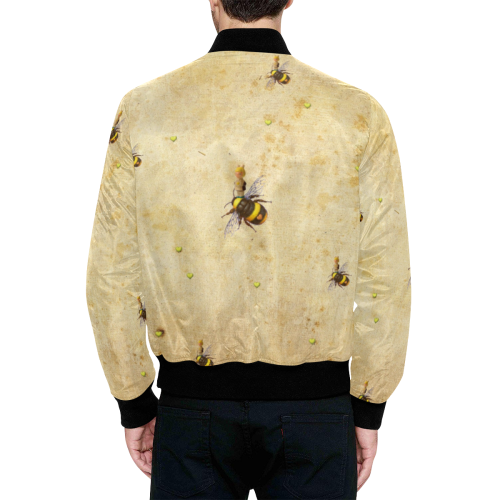 Daisy's Bees All Over Print Quilted Bomber Jacket for Men (Model H33)