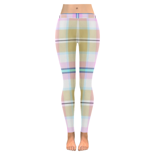 Pink And Yellow Plaid Women's Low Rise Leggings (Invisible Stitch) (Model L05)