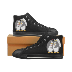 Penguin Wedding Black Women's Classic High Top Canvas Shoes (Model 017)