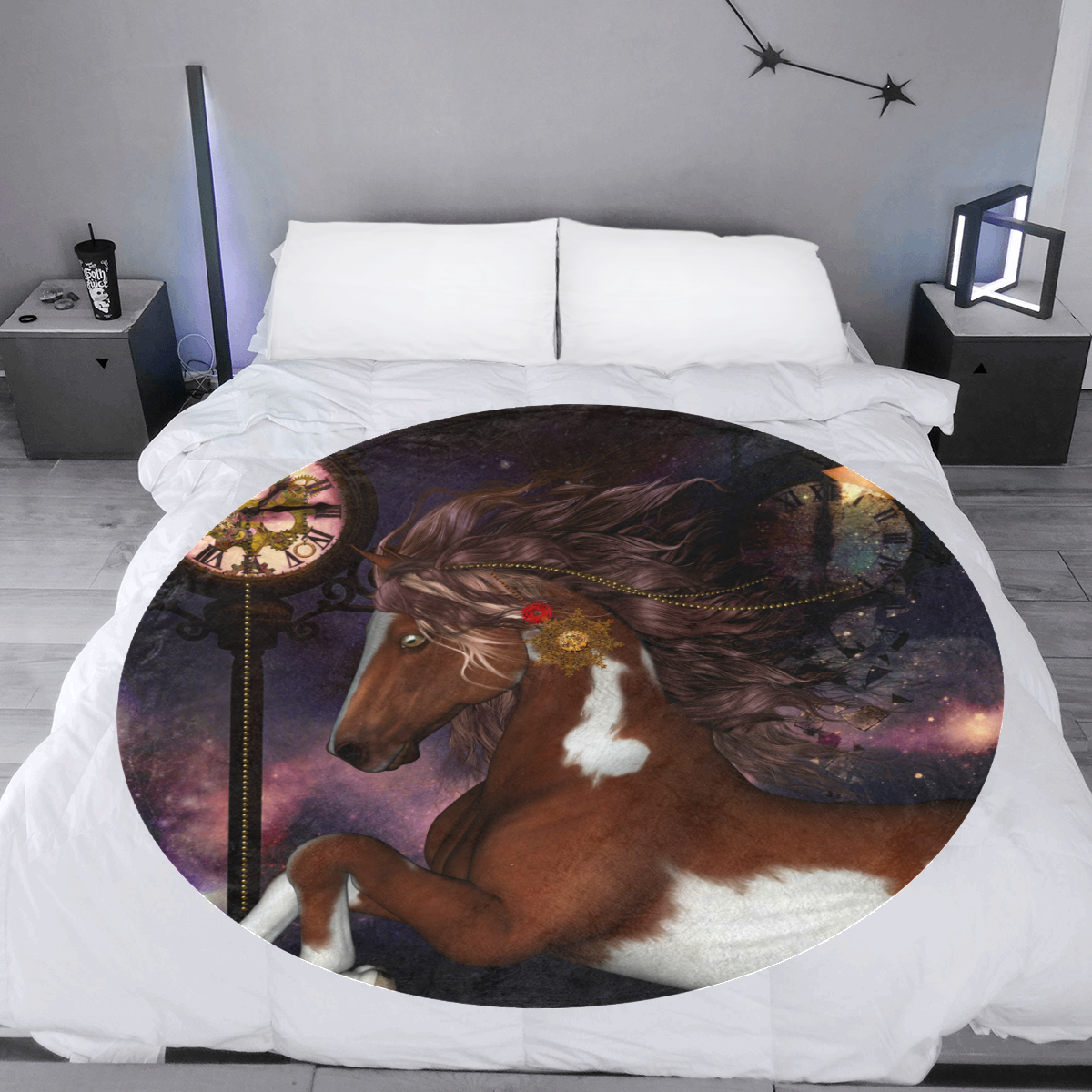 Awesome steampunk horse with clocks gears Circular Ultra-Soft Micro Fleece Blanket 60"