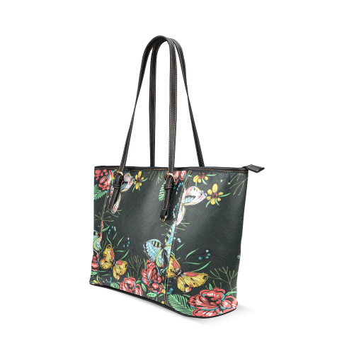 mariposas y flores Leather Tote Bag/Small (Model 1640)