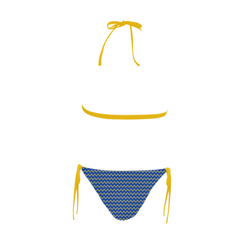 chevron Jaune/Bleu Buckle Front Halter Bikini Swimsuit (Model S08)