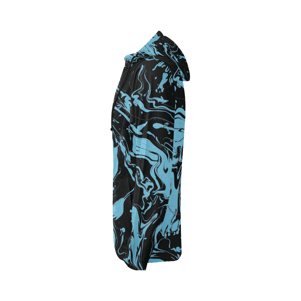 Blue and Black Swirls All Over Print Full Zip Hoodie for Women (Model H14)