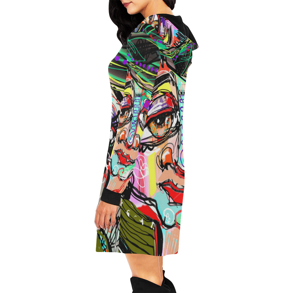 Contemporary Art Human Face All Over Print Hoodie Mini Dress (Model H27)