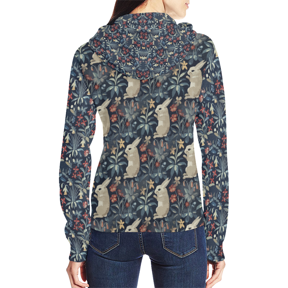 Medieval Bunny All Over Print Full Zip Hoodie for Women (Model H14)