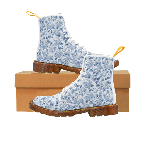 Blue and White Floral Pattern Martin Boots For Women Model 1203H