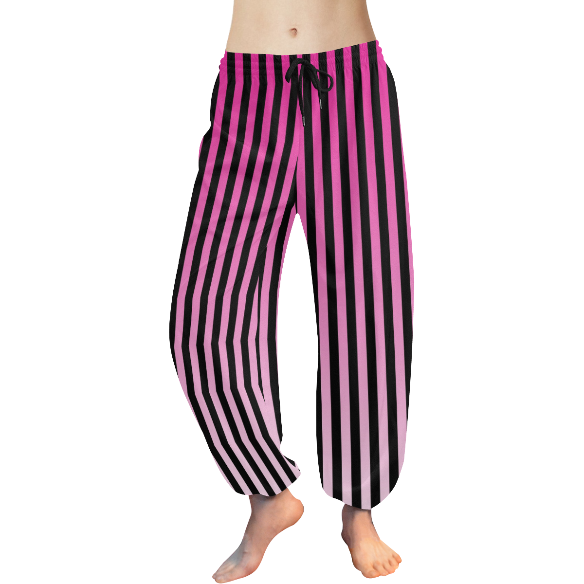 Pink Ombre Stripes on Black Women's All Over Print Harem Pants (Model L18)