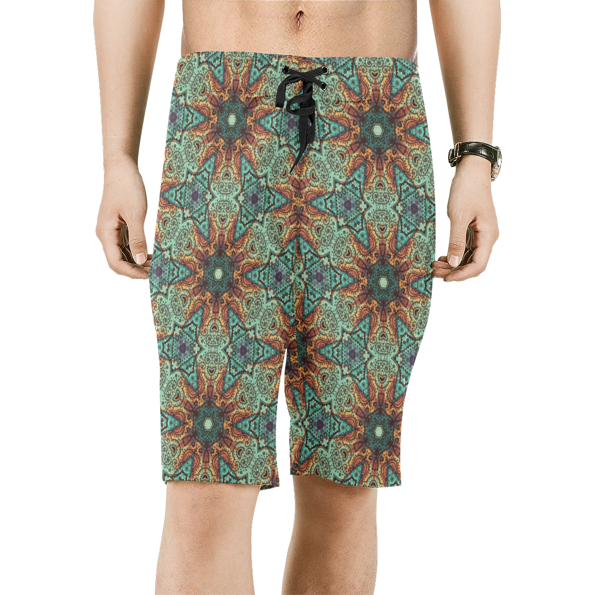 Boho Teal Tiles Men's All Over Print Board Shorts (Model L16)