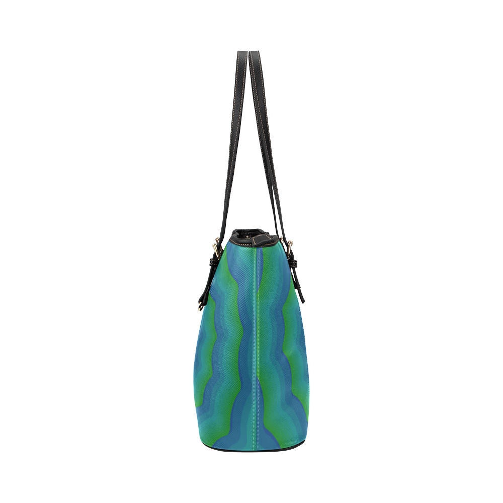 Green blue vortex Leather Tote Bag/Large (Model 1651)