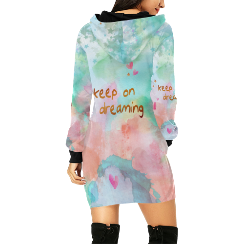 KEEP ON DREAMING - pastel All Over Print Hoodie Mini Dress (Model H27)