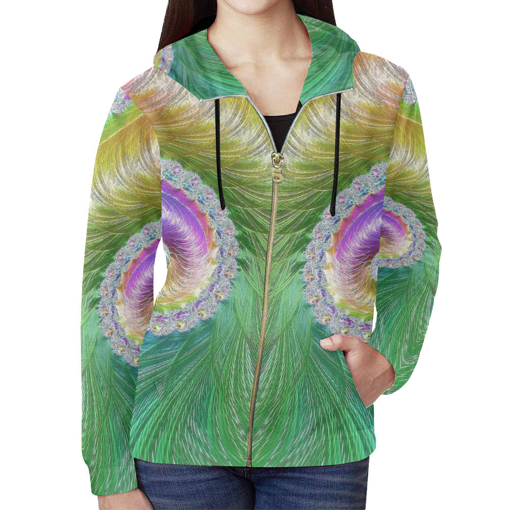 Frax Fractal Rainbow All Over Print Full Zip Hoodie for Women (Model H14)