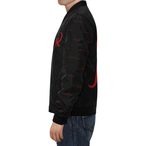 RED QUEEN SYMBOL RED LOGO BLACK SLEEVES ALL OVER BLACK All Over Print Bomber Jacket for Men (Model H19)