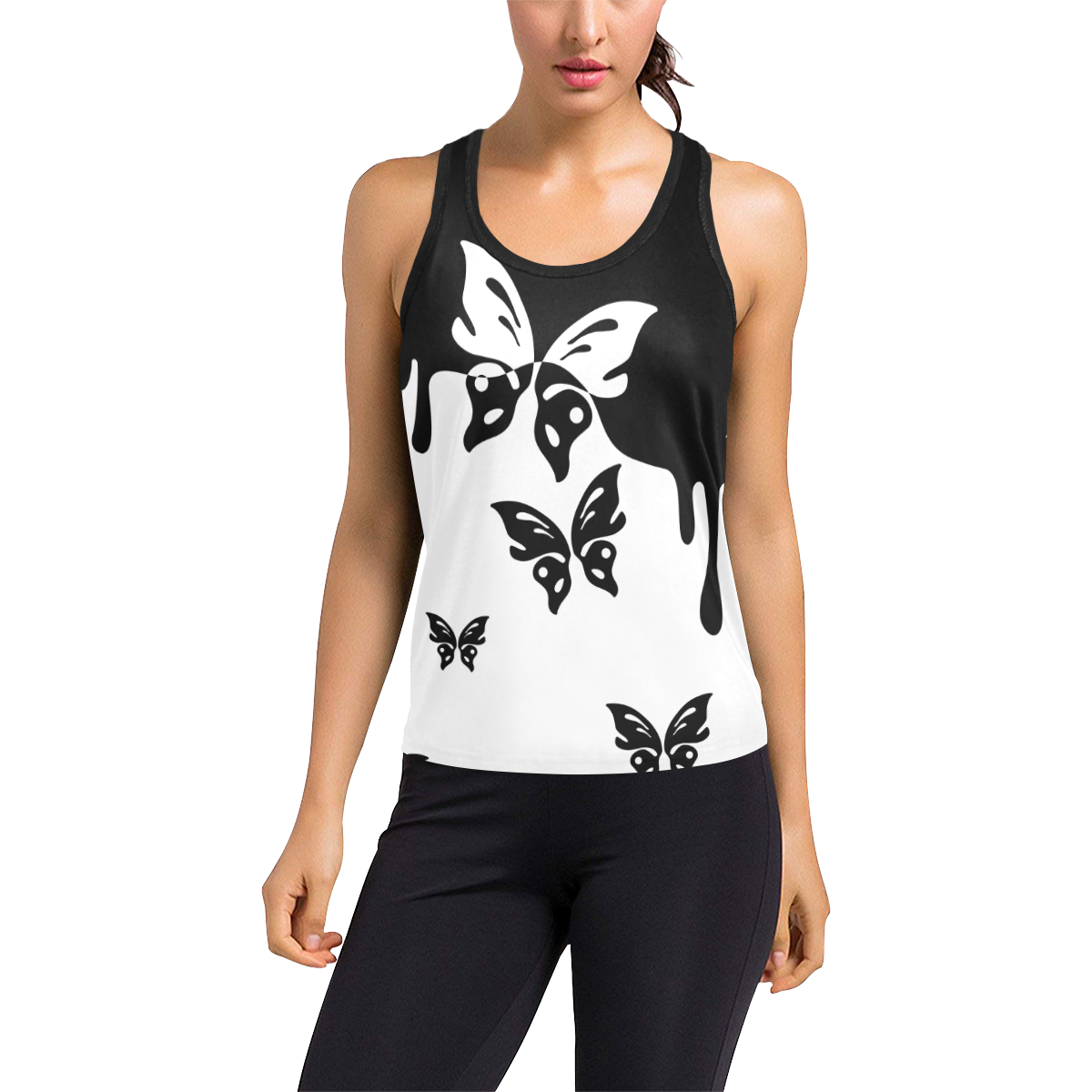 Animals Nature - Splashes Tattoos with Butterflies Women's Racerback Tank Top (Model T60)