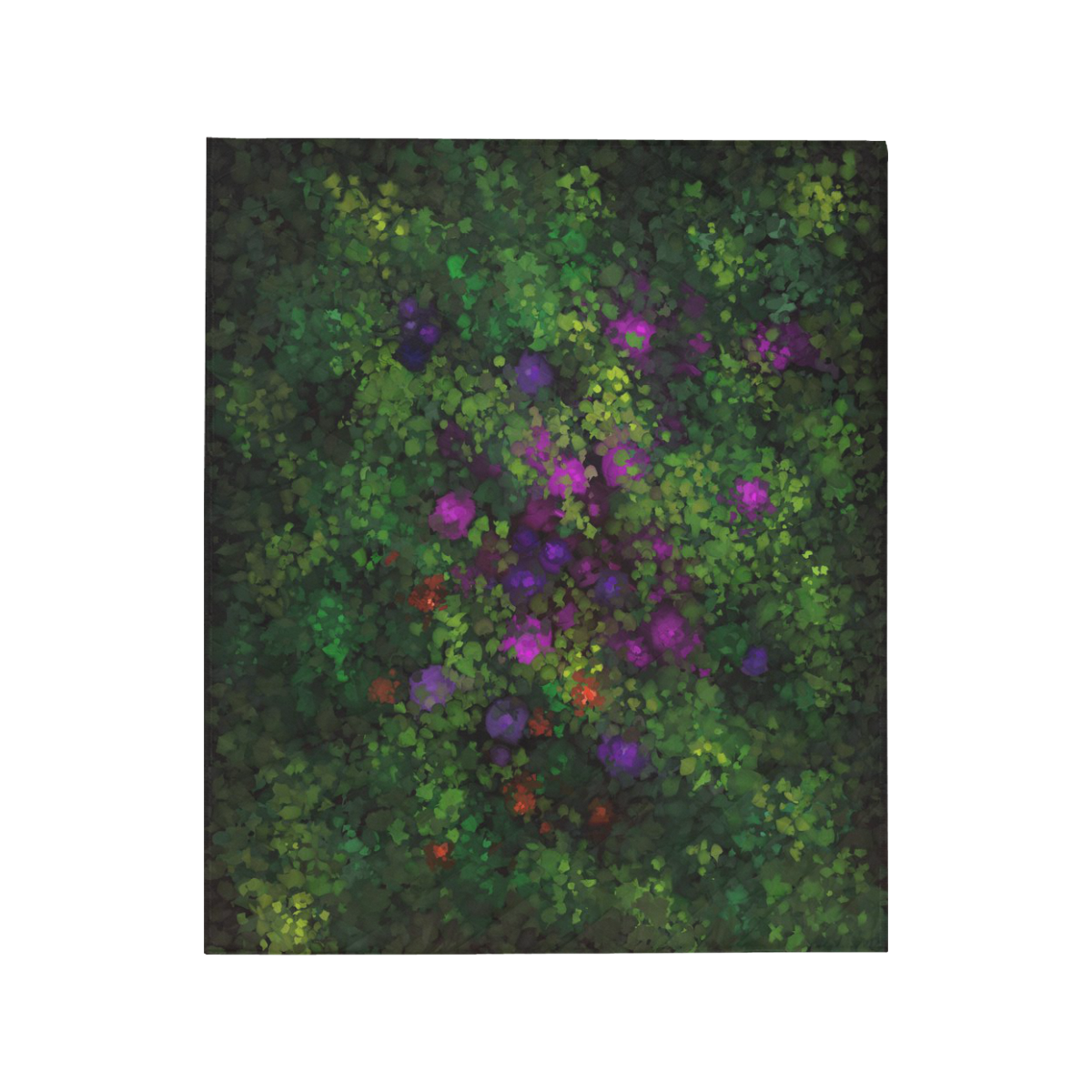 Wild Rose Garden, Oil painting. Red, purple, green Quilt 50"x60"