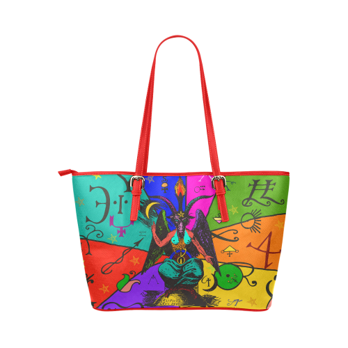 Awesome Baphomet Popart Leather Tote Bag/Large (Model 1651)