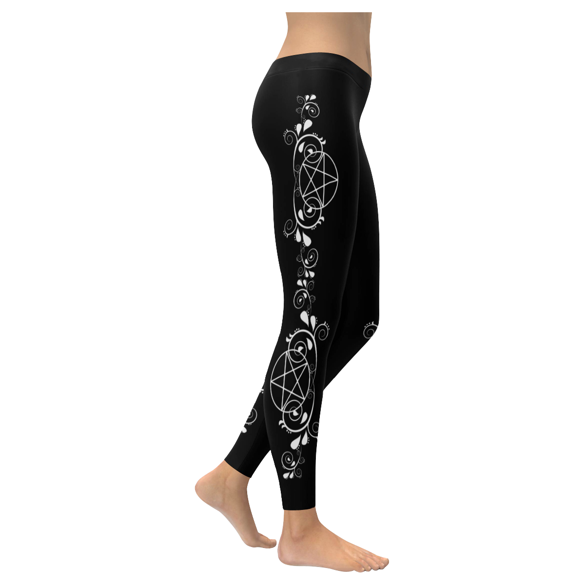 Black Pentacle Cheeky Witch Wiccan Pagan Women's Low Rise Leggings (Invisible Stitch) (Model L05)