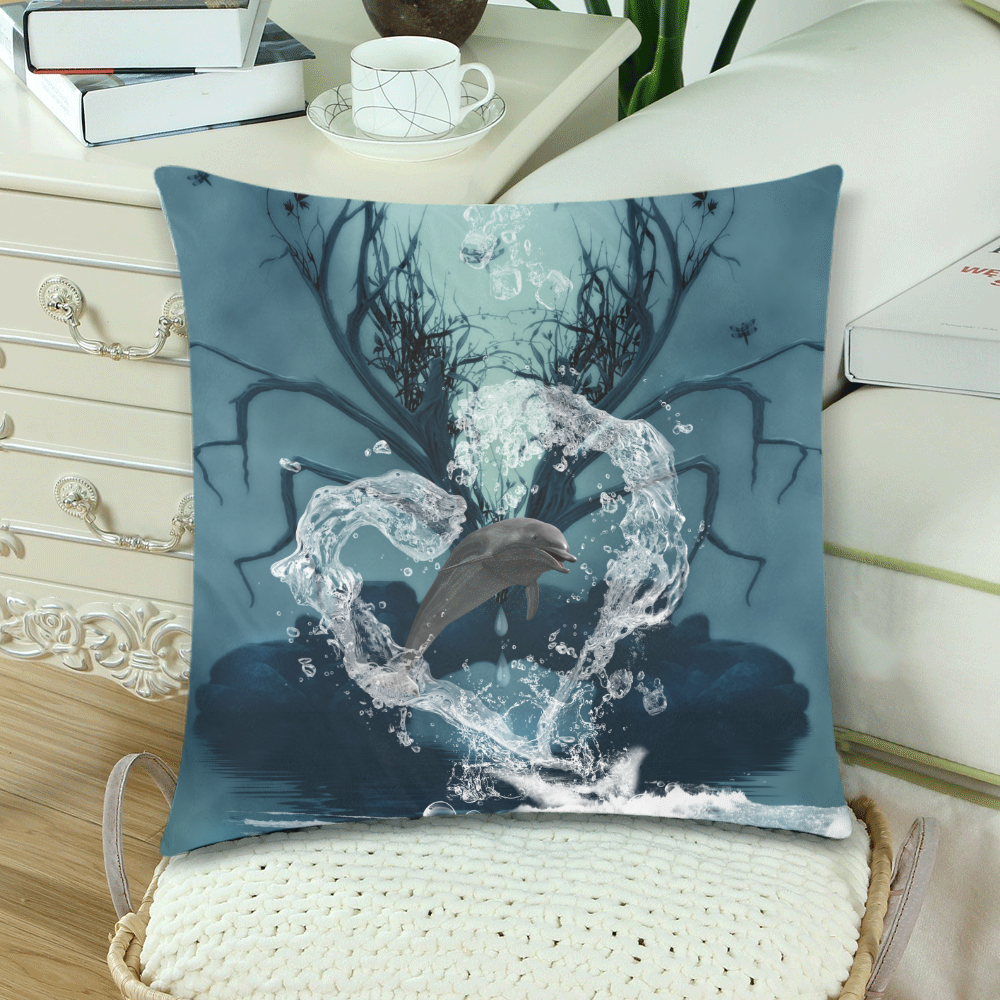 Dolphin jumping by a heart Custom Zippered Pillow Cases 18"x 18" (Twin Sides) (Set of 2)