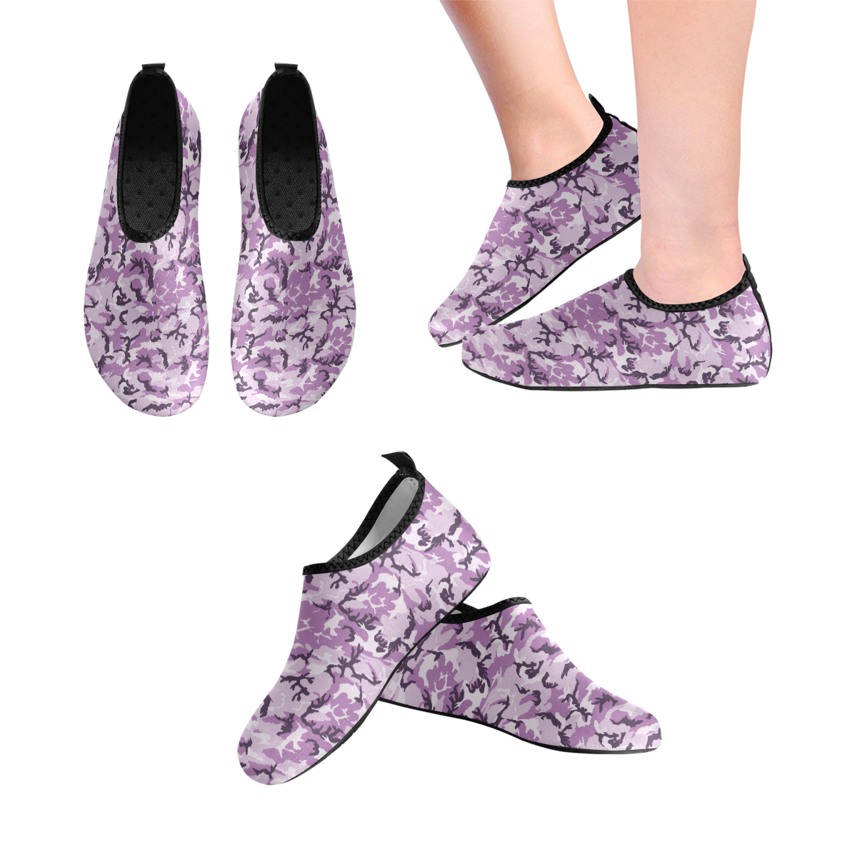 Woodland Pink Purple Camouflage Kids' Slip-On Water Shoes (Model 056)