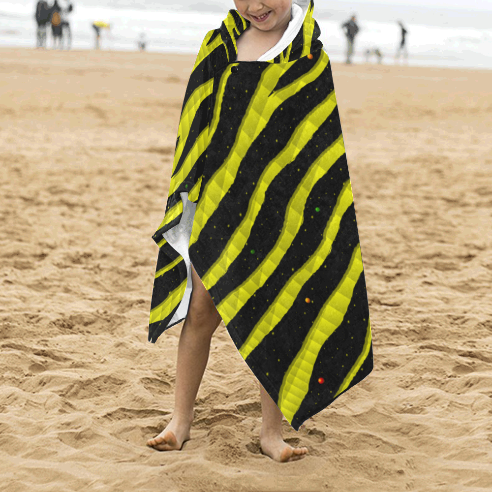 Ripped SpaceTime Stripes - Yellow Kids' Hooded Bath Towels