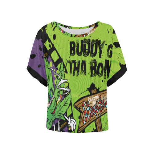 Weed - Buddy got tha Bomb Women's Batwing-Sleeved Blouse T shirt (Model T44)
