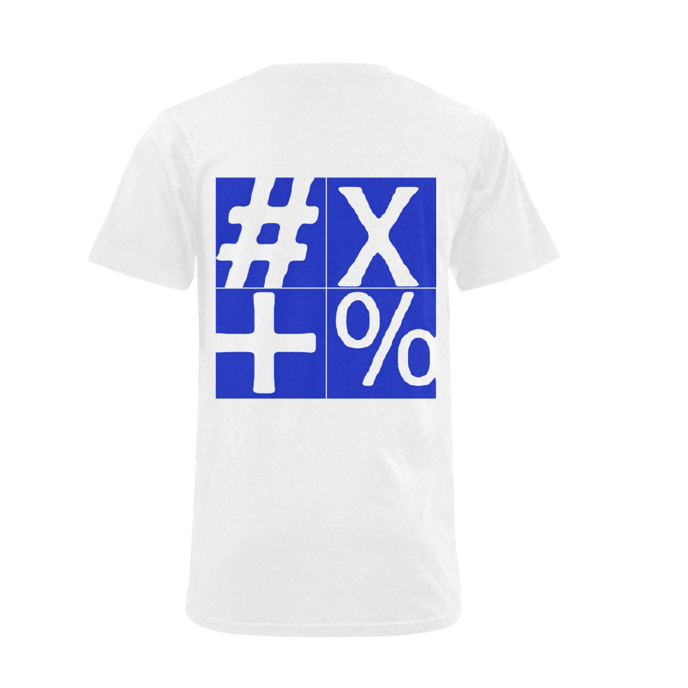 NUMBERS Collection Symbols White/Blue/White Men's V-Neck T-shirt (USA Size) (Model T10)