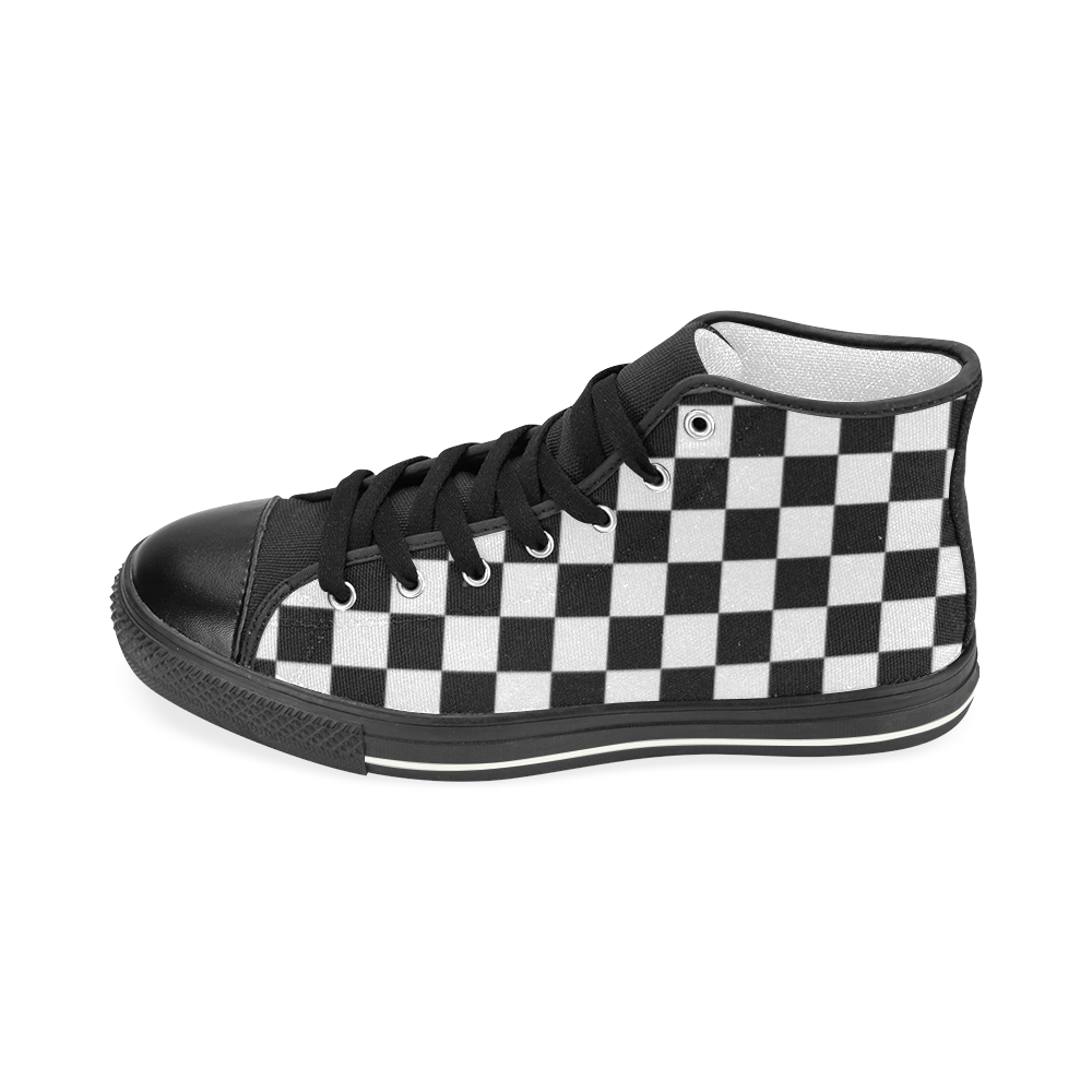 Checkered Women's Classic High Top Canvas Shoes (Model 017)