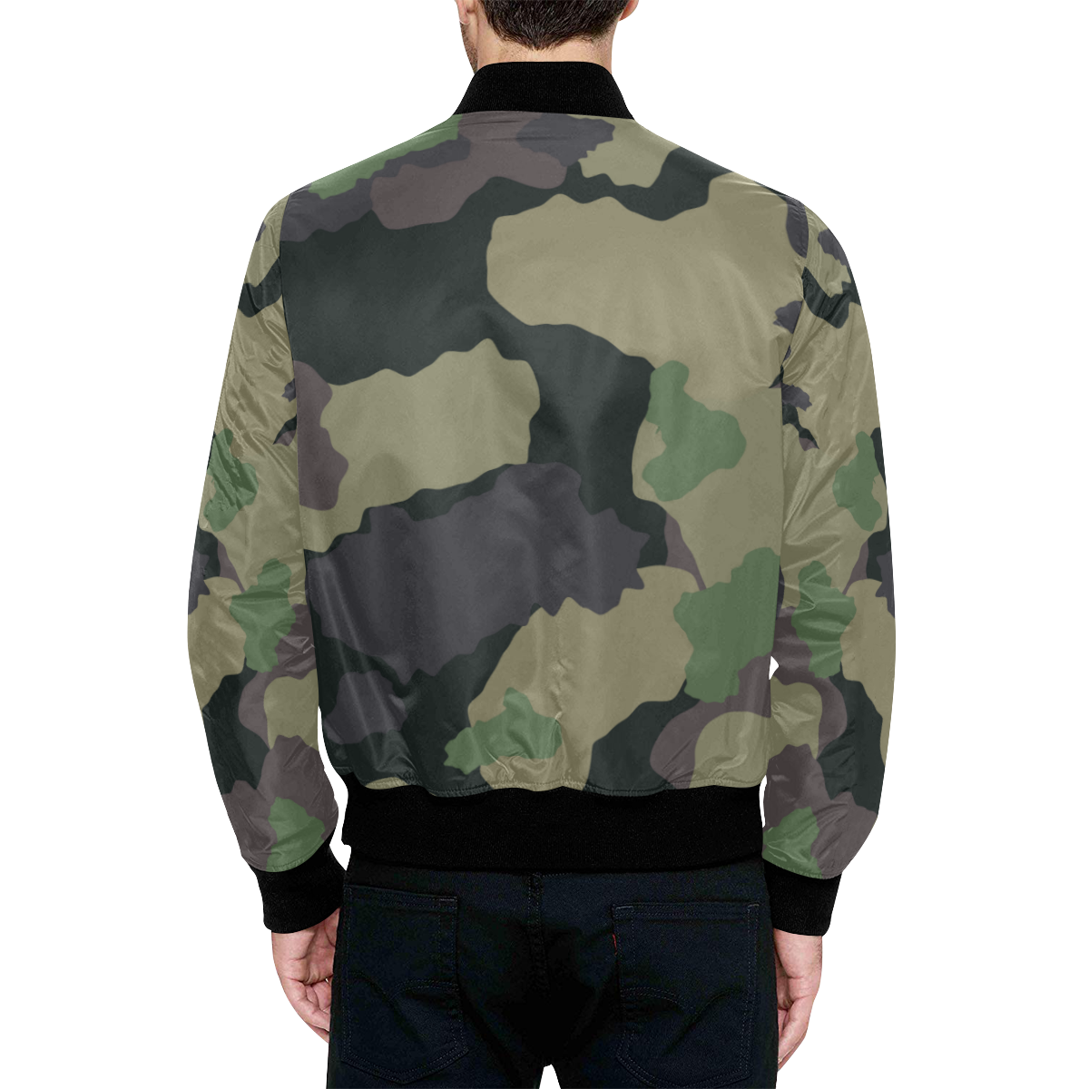 chaqueta bomber hombre camuflaje negro All Over Print Quilted Bomber Jacket for Men (Model H33)