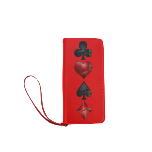 Casino Symbol Poker Playing Card Shapes on Red Women's Clutch Wallet (Model 1637)