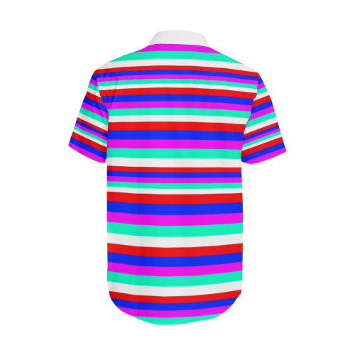 Colored Stripes - Fire Red Royal Blue Pink Mint Wh Men's Short Sleeve Shirt with Lapel Collar (Model T54)
