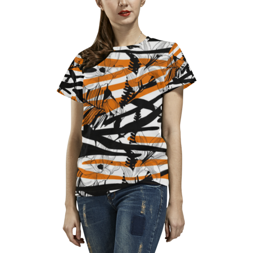 Floral Tiger Print All Over Print T-Shirt for Women (USA Size) (Model T40)