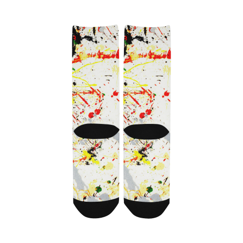 Black, Red, Yellow Paint Splatter Custom Socks for Women